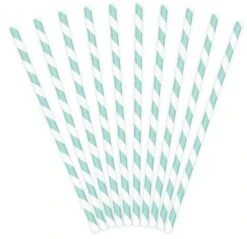 Partydeco 10 Pailles En Papier Rayé Bleu Clair 19,5cm