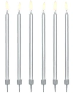 Partydeco 12 Bougies D'anniversaire Argent Métallisé Avec Supports