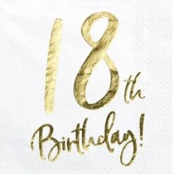 Partydeco 20 Serviettes 18ème Anniversaire Or 33cm
