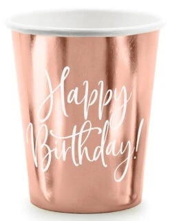 Partydeco 6 Mugs Happy Birthday Or Rose 260ml