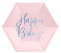 Partydeco 6 Assiettes En Papier Anniversaire Rose 20cm